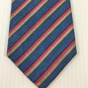 Michel Mens Tie 3 in W x L 55 Silk Blue Pink Gray‎ Black Stripe